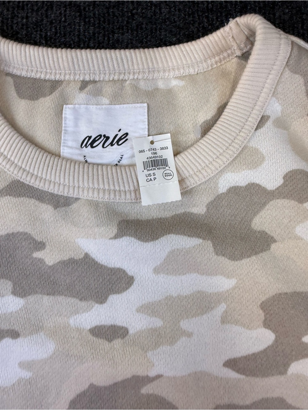 Aerie Beige Camo Crewneck Sweatshirt Oversized Small - Picture 2 of 12